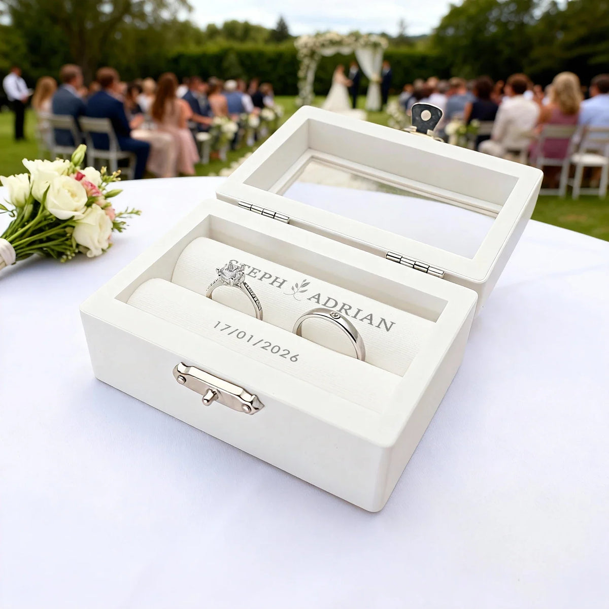 Personalized Wedding Ring Box Custom Wedding Ring Box for Ceremony Engraved Wedding Ring Box with Names Wedding Ring Holder