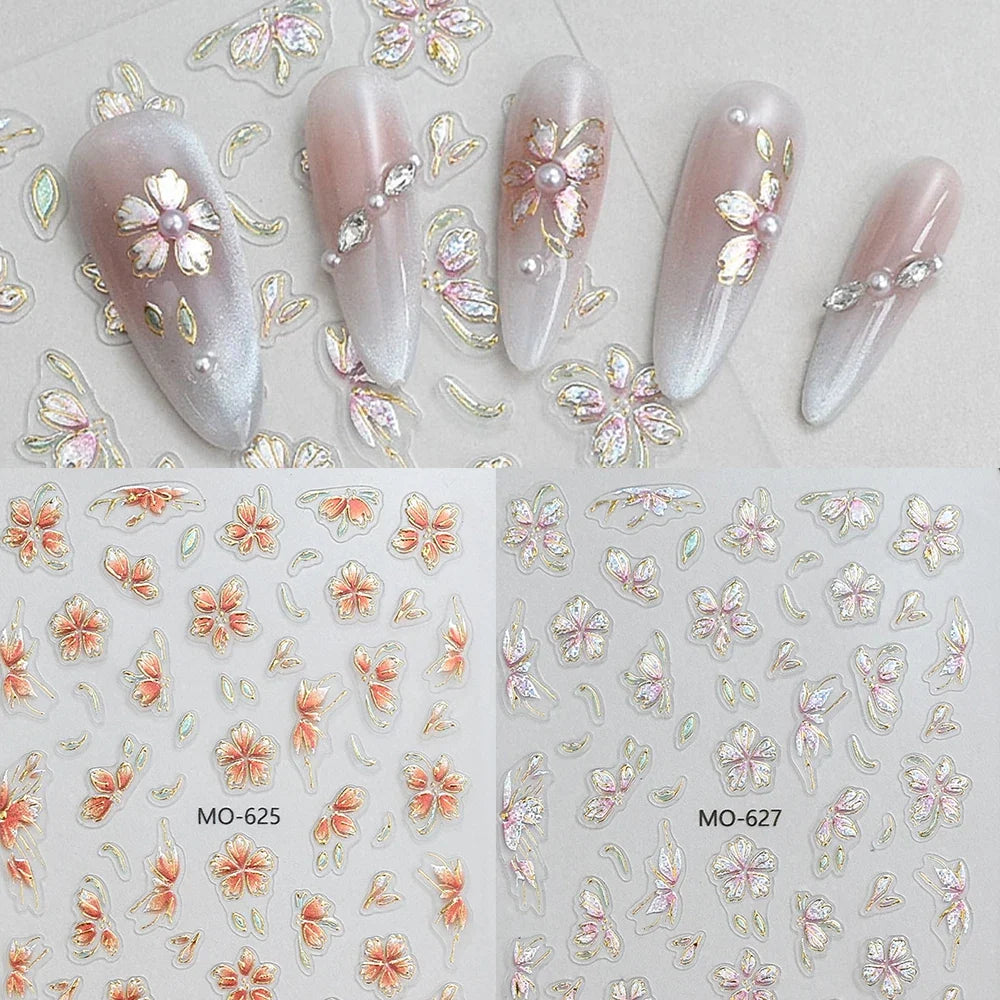 2pcs Dried Flowers Spring Summer 3D Nail Art Stickers Colorful Flowers Leaves Nail Decals DIY Manicure Nail Supplies Decorations