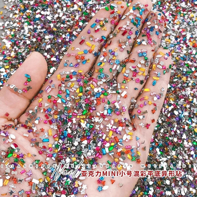 100pc Shiny Mini Resin Nail Art Flat Bottomed Diamond Mixed Colors Irregular Shape Nail Rhinestones Charms Decorations Supplies