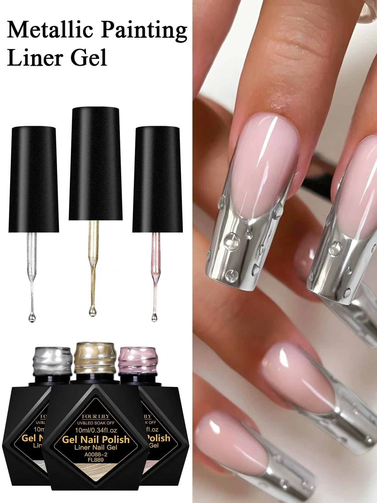 FOUT LILY 10ml Metallic Painting Liner Gel Nail Polish, Super Bright Mirror Pull Line Graffiti Painting Stripe Gel Nail Varnish