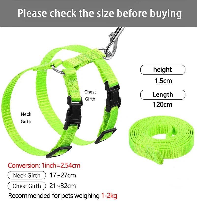 Rabbit Cat Harness and Leash Set Adjustable Pet Lead Leash for Small Animals Ferrets Piggies Hedgehogs Outdoor Walking