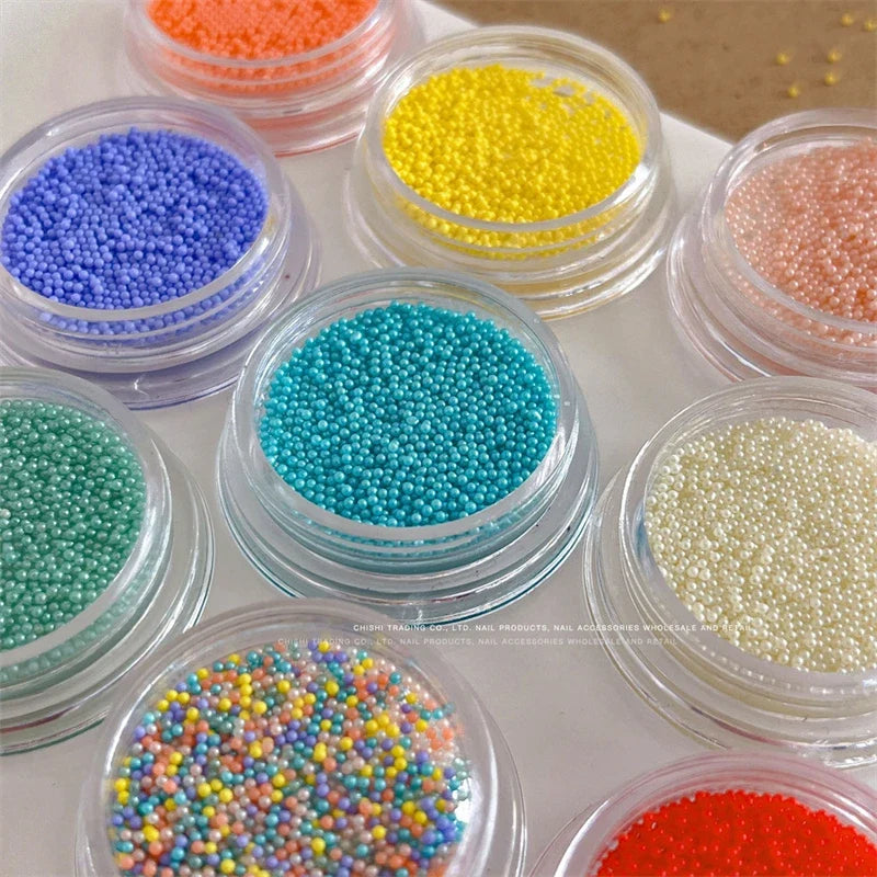 Macaron Bubble Beads Nail Rhinestones 9 Colors Kawaii 3D Resin Round Candy Mini Caviar Beads Nails Charms Manicure Decorations
