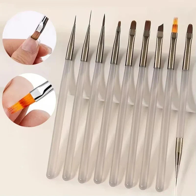 9Pcs UV Gel Acrylic Nail Brush Set, Nail Tips Extension Nail Brushes 3D Carving Manicure Salon Tools