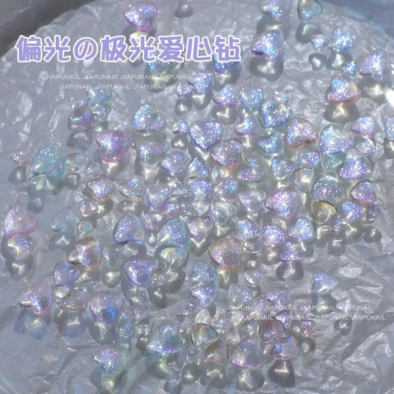 50pcs Kawaii Accessories Resin Nail Art Charms Cartoon Heart Nail Decorations Mixed Size Bulk Manicure Rhinestones Jewelry DIY