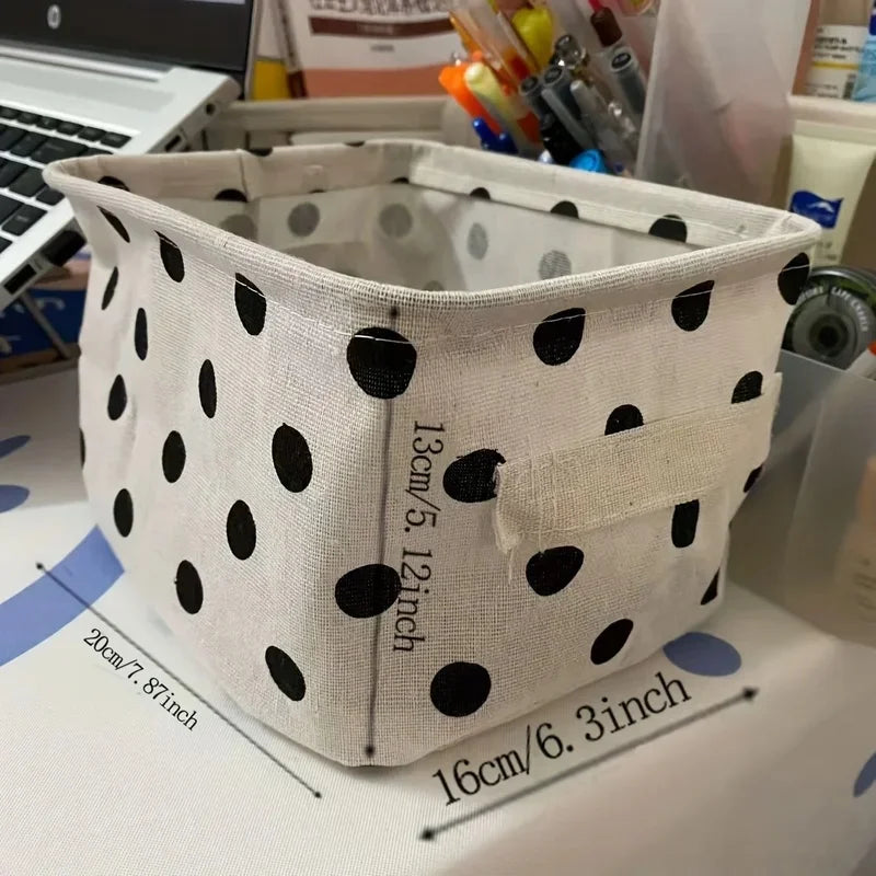 2pcs Cotton And Linen Desktop Storage Box Small Foldable Canvas Storage Basket With Handle Small Fresh Waterproof Storage Basket