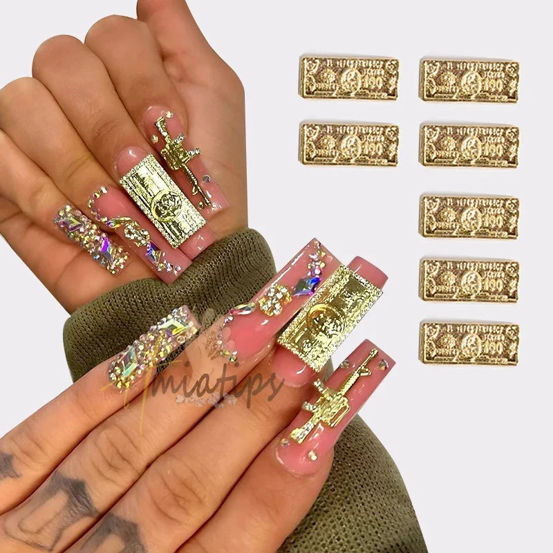 1box 3D Money Cartoon Nail Charms Luxury Dollars Rhinestones Jewelry Diamond Nail Art Manicure Tips Salon Decoration Tool
