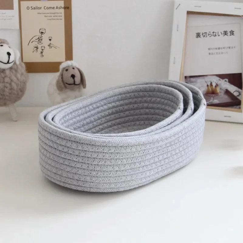 Nordic Cotton Rope Woven Storage Baskets Organize Boxes Desktop Sundries Organize Basket Sundries Key Cosmetics Storage