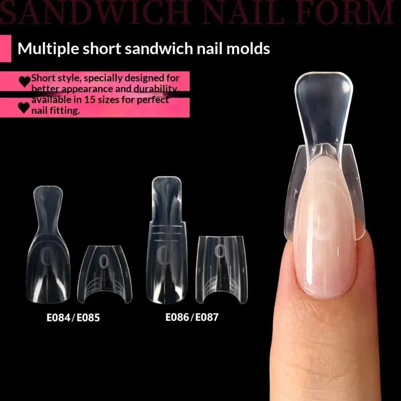 ·New60/240/300 Pcs Sandwich Nail Forms 15 Size Oval Extension Dual Form No Paper Forms Needed For Easy Nail Extensions·