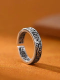 New Silver Color Retro Old Tang Grass Pattern Rings for Women Classic French Boys' Index Finger Ring Gift Gothic Jewelry