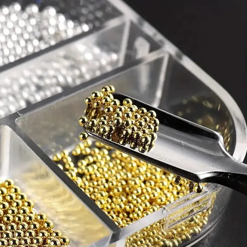 6 Grids Silver Gold Beads Ball Round Gems DIY Decorations Mini Ball Nail Charms Jewelry Supplies For Nail Art Accessories