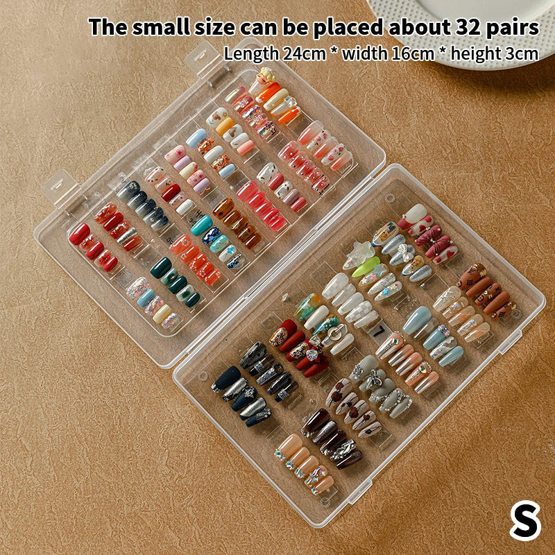 1Pc Dustproof Large Capacity Nail Art Storage Box Wearable Nail Patch Display Board Box Transparent Plastic Makeup Organizer
