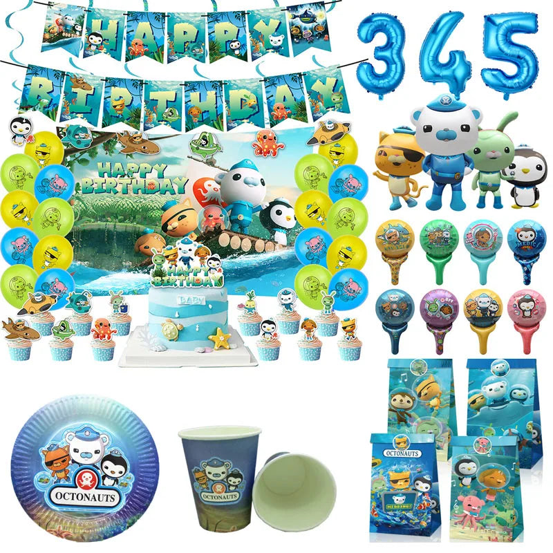 Octonauts Kids Birthday Party Decoration Aluminum Foil Balloon Paper Plate Ocean Captain Pirate Penguin Barnacles Peso Backdrop