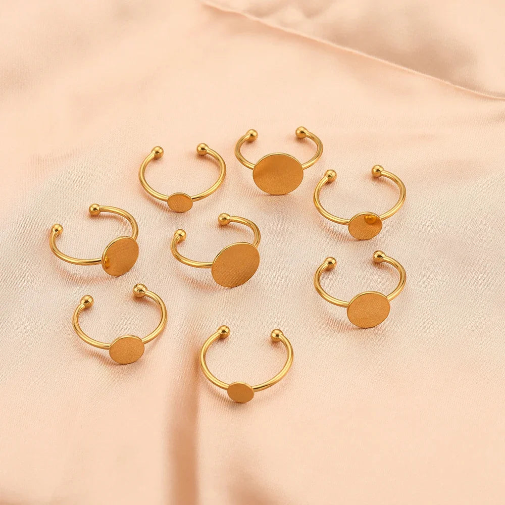 10Pcs Gold Plated Stainless Steel Blank Bases Rings Settings Cabochon Cameo Tray Bezel DIY Jewelry Making Supplies Findings Bulk