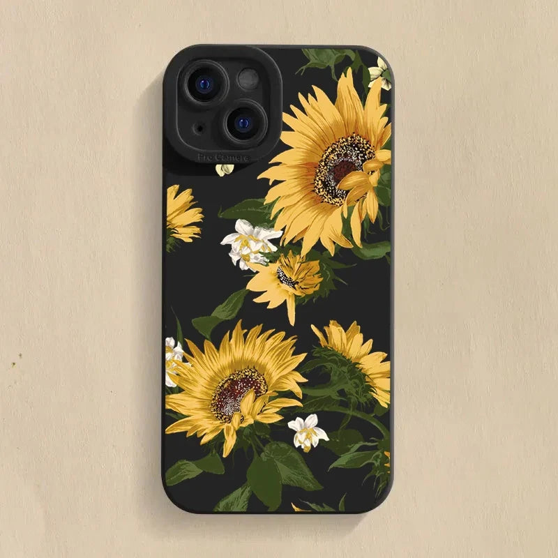Cute Sunflower Silicone Phone Case For iPhone 15 Pro Max 11 12 13 14 16 X XS XR Plus SE 2020 13 Mini Shockproof Soft Cover