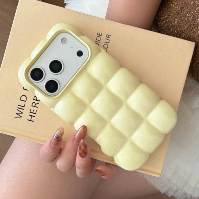 Cartoon Lattice 3D Block Plating Case for iPhone 17 16 15 Pro Max 14 12 13 11 Glossy Candy Solid Color Shockproof Soft TPU Cover