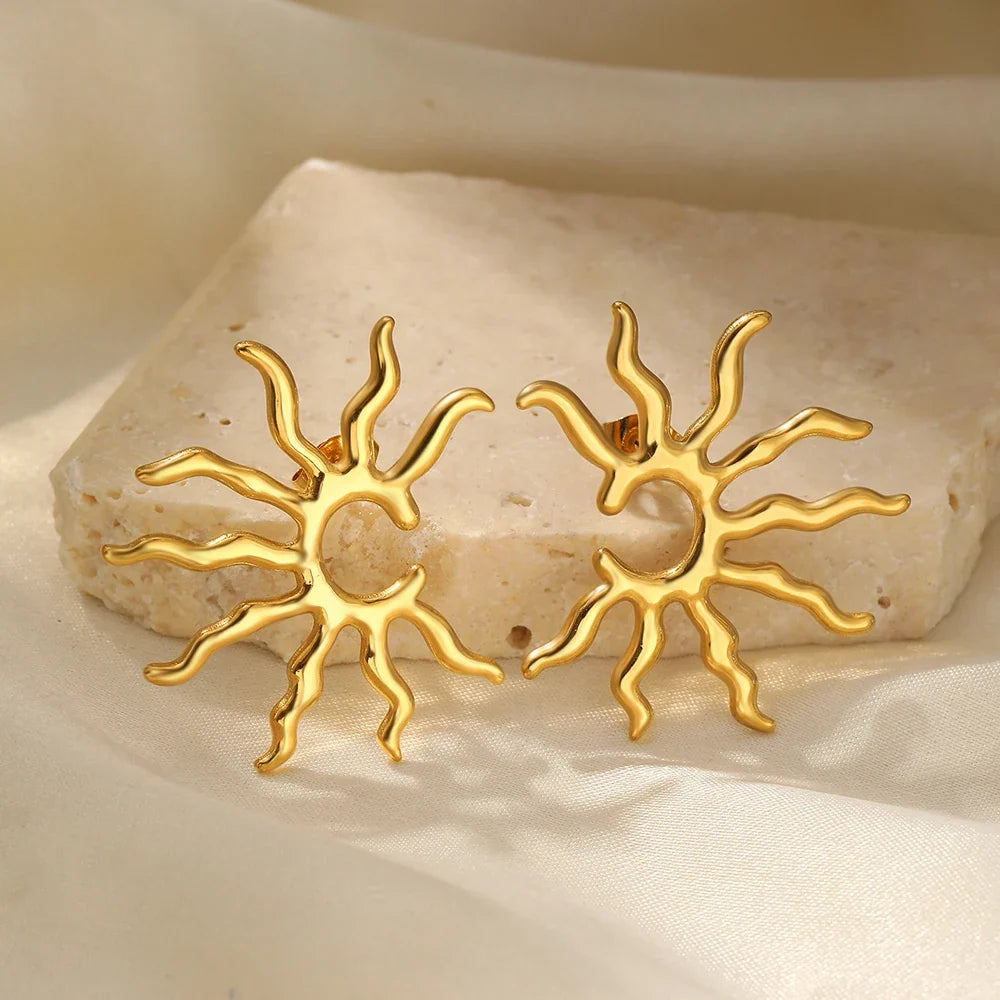 Stainless Steel Earrings Beautifully Unique and Individual Designs Blazing Sun Sculpted Earrings For Women Jewelry Daily Wear