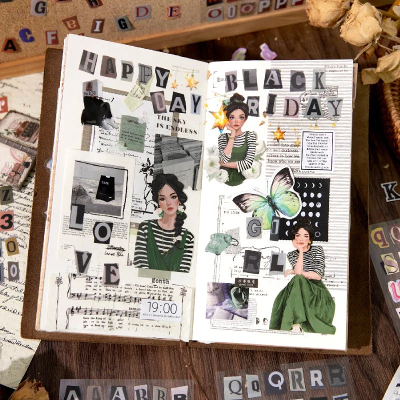 Journal GO 2pcs English Alphabet Number Symbol Stickers Vintage Scrapbook Aesthetic Journaling Supplies Kit Retro Letter Sticker