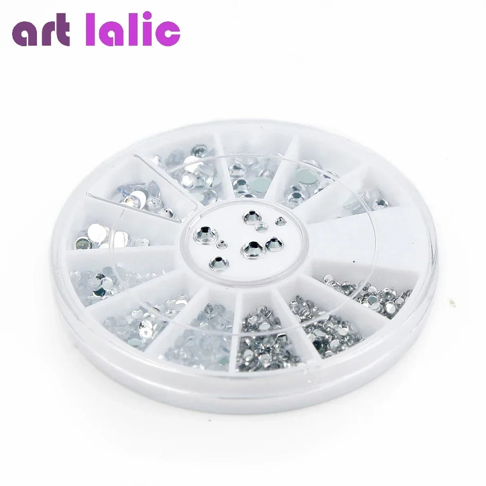 400Pcs Nail Rhinestones Set Silver Round & Diamond Shapes 3D Decoration for Acrylic UV Gel Nail Art 1.2mm-4mm