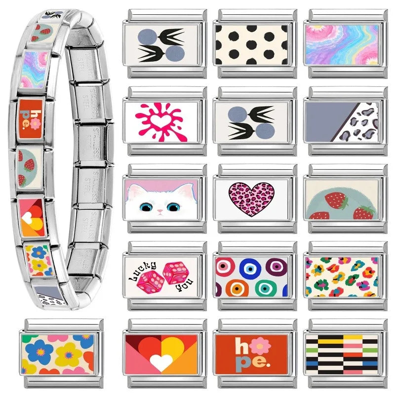 2026 Fashion Leopard Heart Cute Cats Color eyes Italian Charm Fit 9mm Stainless Steel Women DIY Bracelet Drop Shipping Jewelry