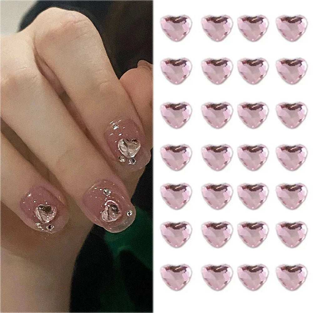 6mm Light Pink Heart Rhinestone 3D Nail Art Charms 50Pcs Flat-Back Crystal Manicure Accessory DIY Love Gems Stone Nail Decor*YK9