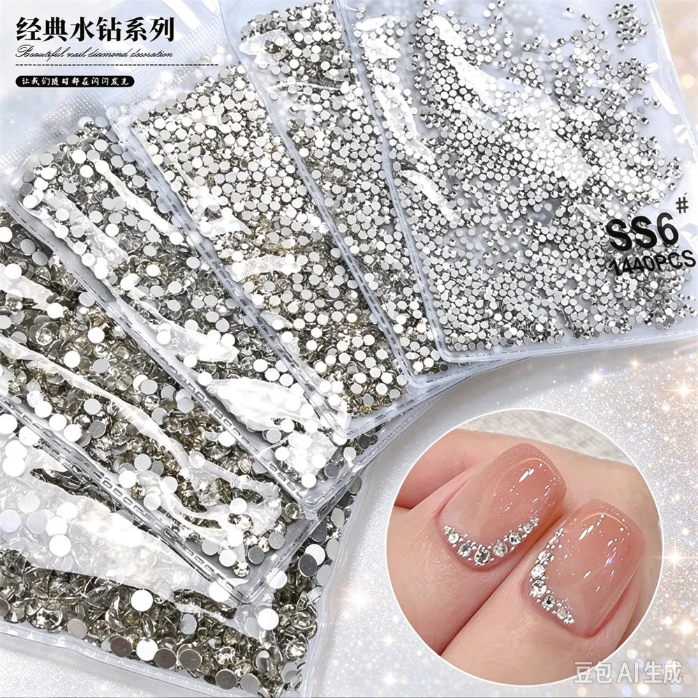 1440pcs Glitter Crystal AB/Clear Rhinestones SS3-SS20 Non Hotfix FlatBack Strass Sewing/Fabric/ Nail Art Rhinestones Decorations