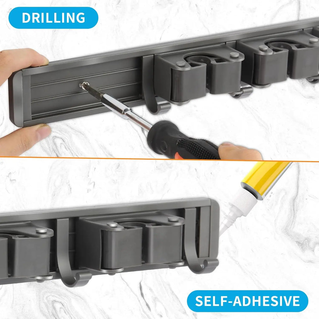 Mop and Broom Organizer Mop Holder Rack Mop Holder Wall Mounted Strong Broom Mop Holder Self With 5 Hooks Organizers Hang Broom
