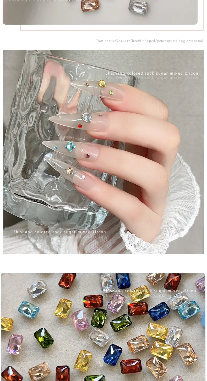 YYM 20PCS Shiny Diamond Nail Art Charms Colorful Flatback Glass Nail Rhinestone Mixing Size Color Sparkling Nail Gems Jewelry