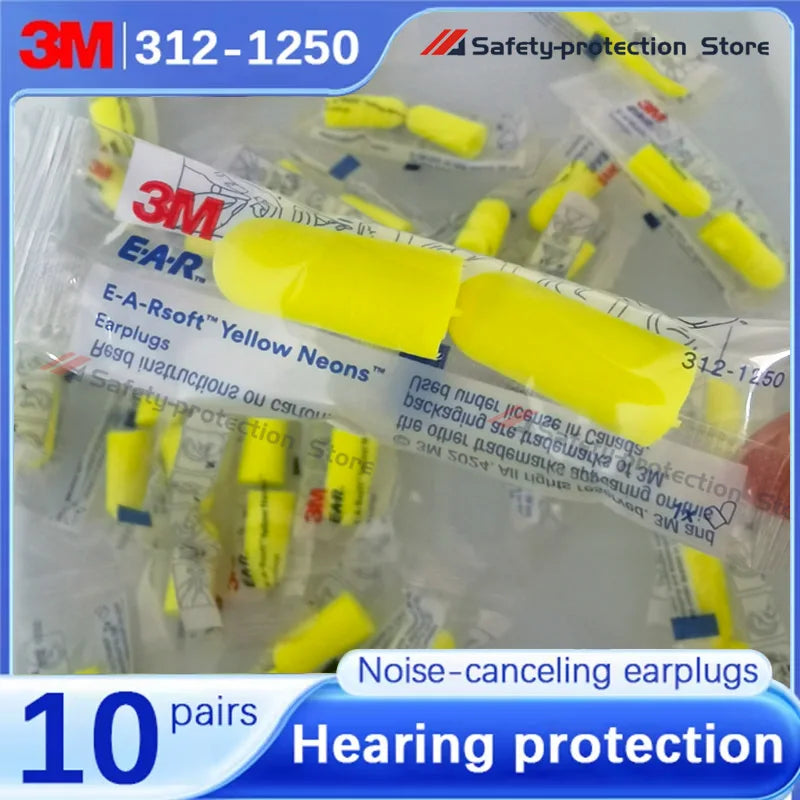 10 Pairs】Genuine 3M 312-1250 Sponge Soft Cord Earplugs Noise Canceling Norope Earplugs Noise Protection Earmuffs
