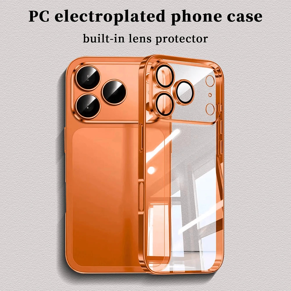 Luxury Plating Transparent Phone Case For iPhone 17 16 15 14 18 Pro Max 17Pro Lens Protection Shockproof Clear Bumper Back Cover