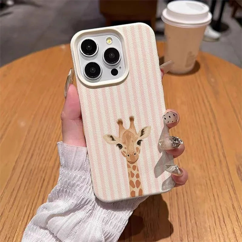 Phone Case For Xiaomi 15 14 13 15T 14T 13T Poco F7 F6 F5 M6 X7 X6 X5 Pro Striped Background Giraffe Illustration Patterns Cover