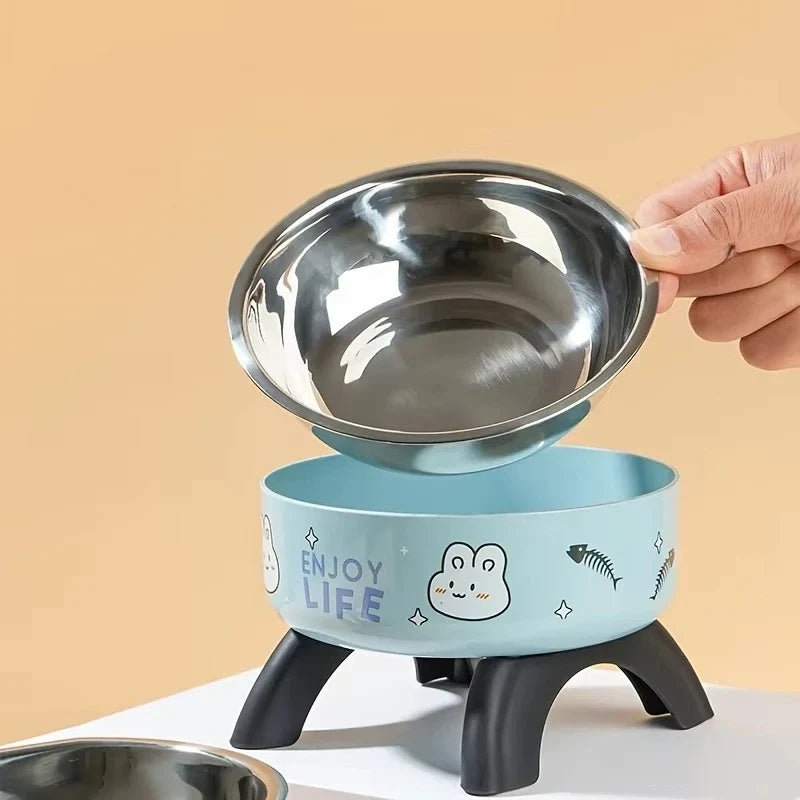 Stainless Steel Pet Bowl – Anti-Tip Elevated Design with Non-Slip Silicone Base & Chew-Proof Edge for Small Cats/Dogs Feeding
