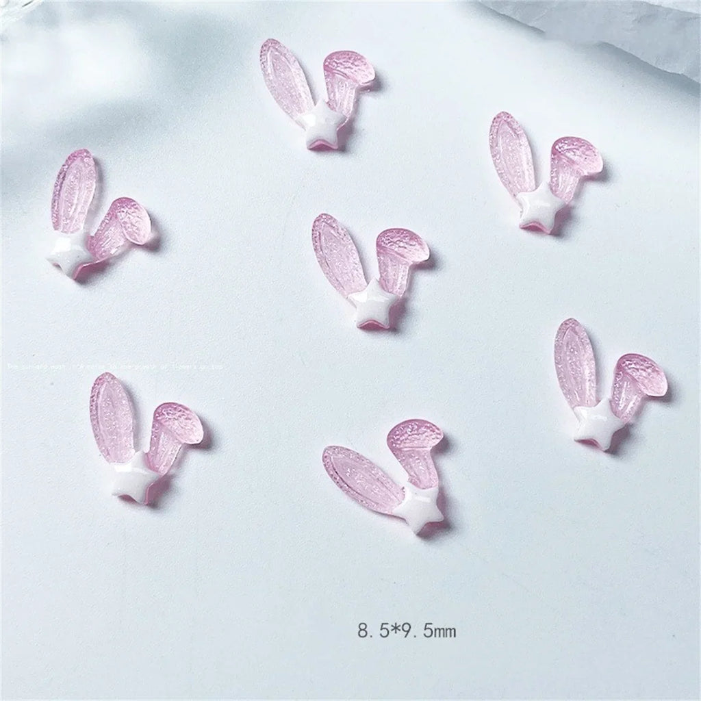 20pcs 3D Korean Rabbit Ear Resin Nail Art Charms Pink White Bunny Kawaii Jewelry Nail Rhinestones Decorations Accessories DIY