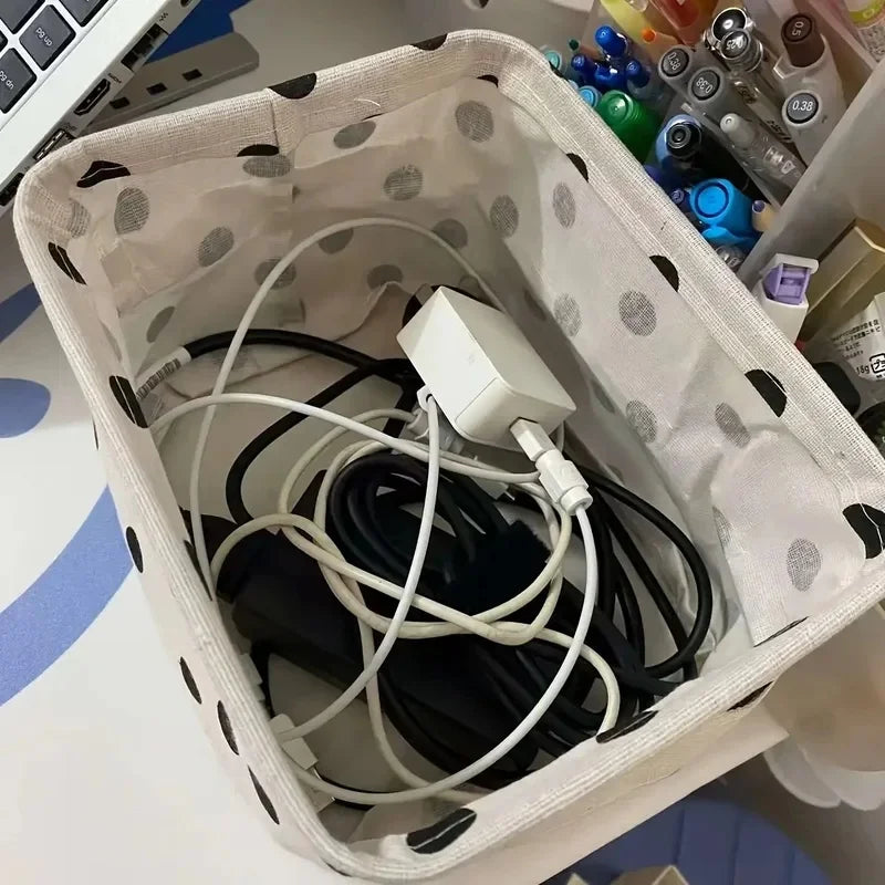 2pcs Cotton And Linen Desktop Storage Box Small Foldable Canvas Storage Basket With Handle Small Fresh Waterproof Storage Basket