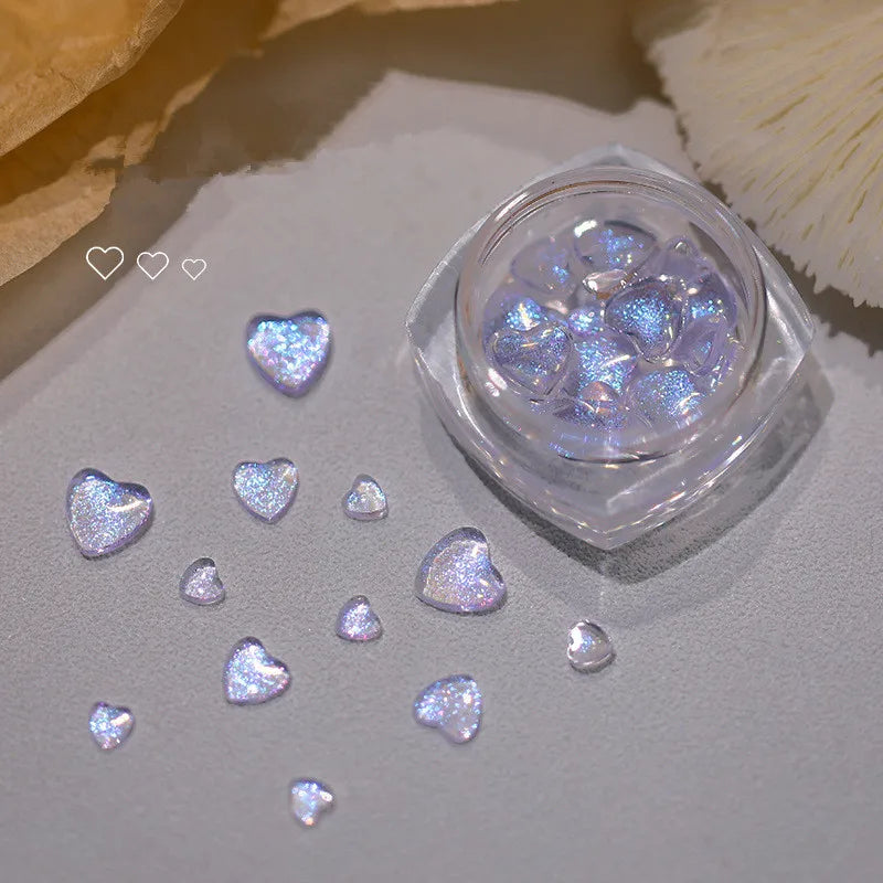 One Box 3D Kawaii Heart Nail Art Charms Resin Glitter Powder Nail Decorations Rhinestones Cartoon Love Jewelry Accessories DIY
