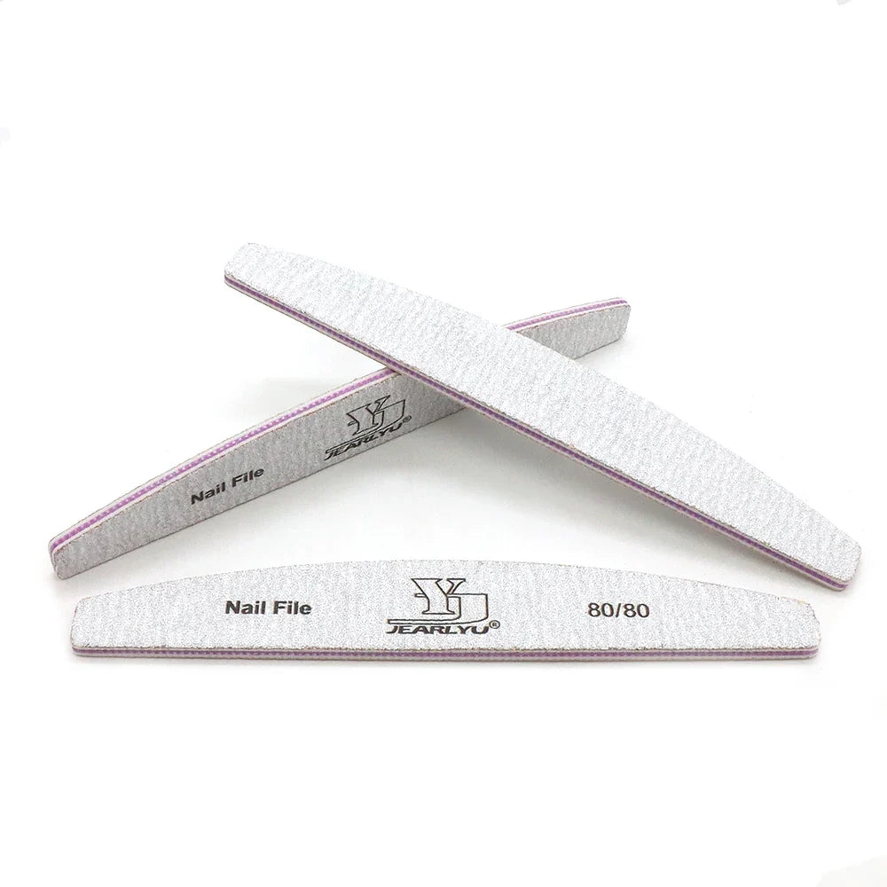 3/5/10 Pack 80/80 Grit Half Moon Nail File Useful Double Sided Buffers for Natural & Acrylic Nails Grey Sandpaper Home Salon Use