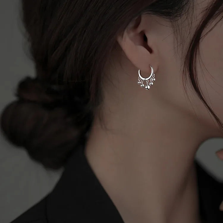 Silver Color Trendy Round Bead Tassel Hoop Earrings for Fashion Women Fashion Jewelry Light Luxury Accessories