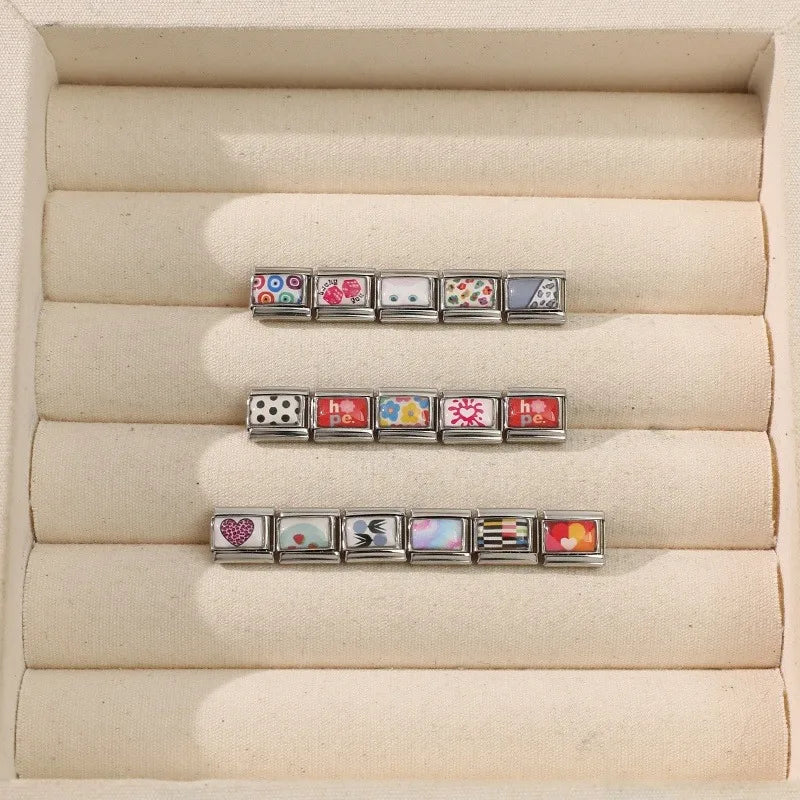 2026 Fashion Leopard Heart Cute Cats Color eyes Italian Charm Fit 9mm Stainless Steel Women DIY Bracelet Drop Shipping Jewelry