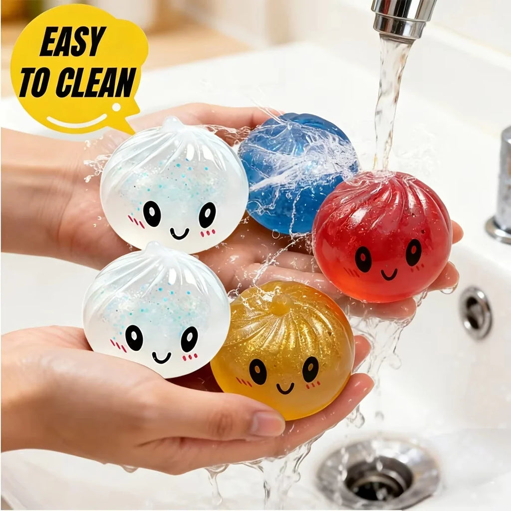 Simulation Dumpling Squishy Toy with Steamer Box Soft Squeeze Stress Ball Sensory Fidget Toy Stress Relief Creative Funny Gifts
