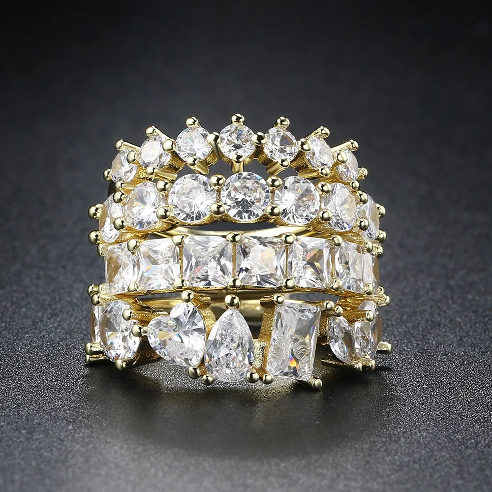 Simple Women's Ring Gold Color Geometry Cubic Zirconia Minimalist Stacking Rings Finger Accessories Female Jewelry Gifts R018