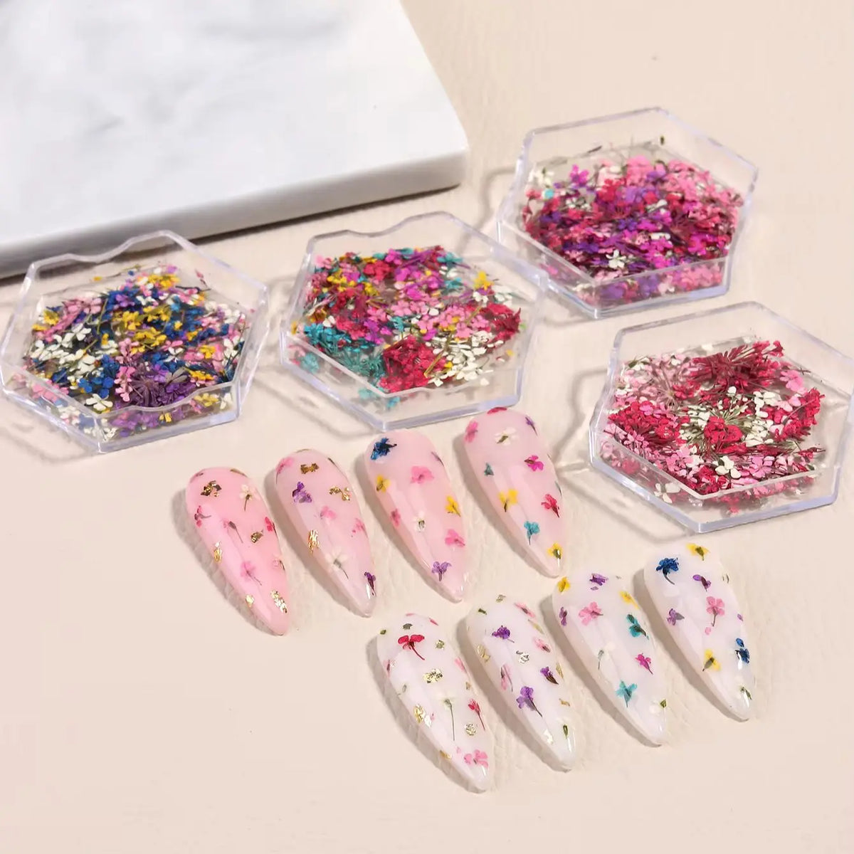 Mixed Colorful Natural Flowers Nail Art Charms Klein Blue Yellow Red Five-petaled Flower Natural Floral Manicure Accessories