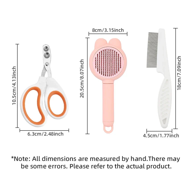 3-piece Cat Grooming Brush Set, Special Needle Comb for Cats, Detangling Brush, Fur Removal Brush, Grooming Tool for Ragdoll Cat