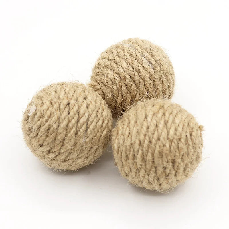 2pcs Pet Cat Hemp Rope Ball Rolling Interactive Hand-woven Cat Scratching Interactive Ball Sound Ball To Attract Attention Toy