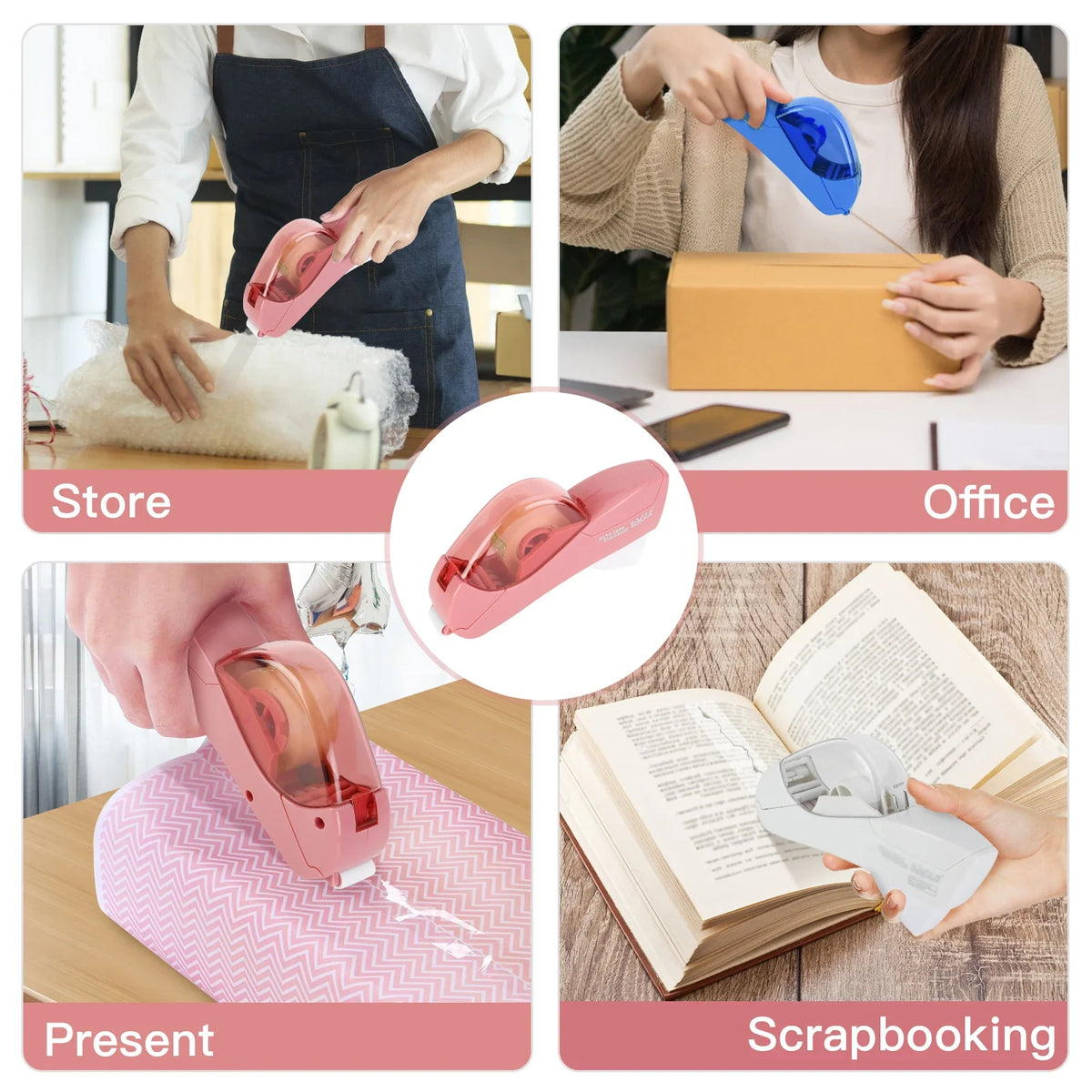 Auto Tape Dispenser Cutter With Tow Roll Tape Portable Stationery Hand Held Tape Holder For Wrapping Office Home School Supplies