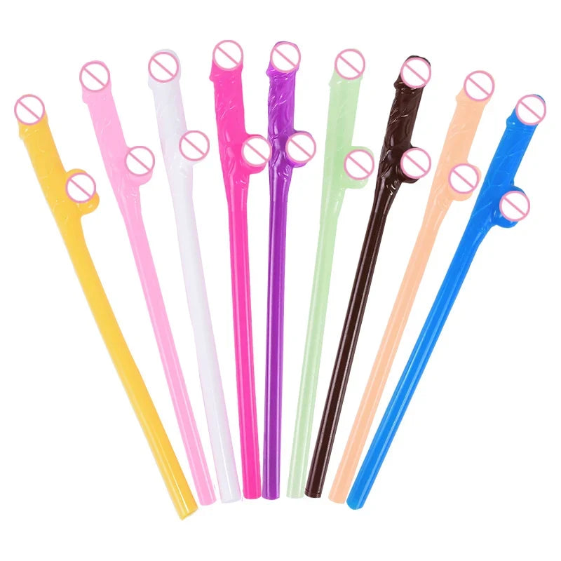 10pcs Funny Penis Straw Bachelorette Party Plastic Novelty Nude Dick Drink Straw Hen Night Bar Decor Wedding Team Bride Supplies