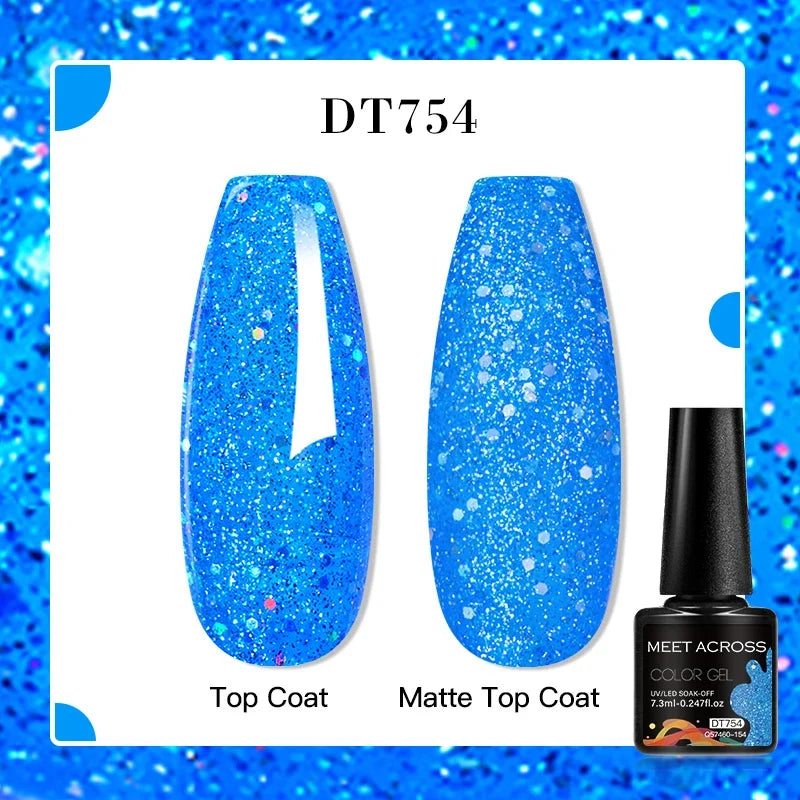 MEET ACROSS 7ml Snowflakes Sequins Gel Nail Polish Vernis Semi Permanent Soak Off Nail Art Varnish Christmas Winter For Manicure