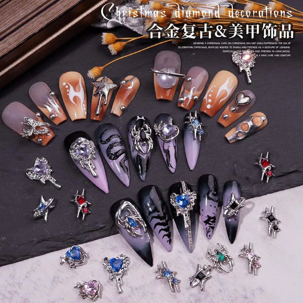 10Pcs Alloy Moon Star Surrounding Planets Nail Art Charms Luxury Punk Starlight Jewelry Accessories For Manicure Nail Decoration