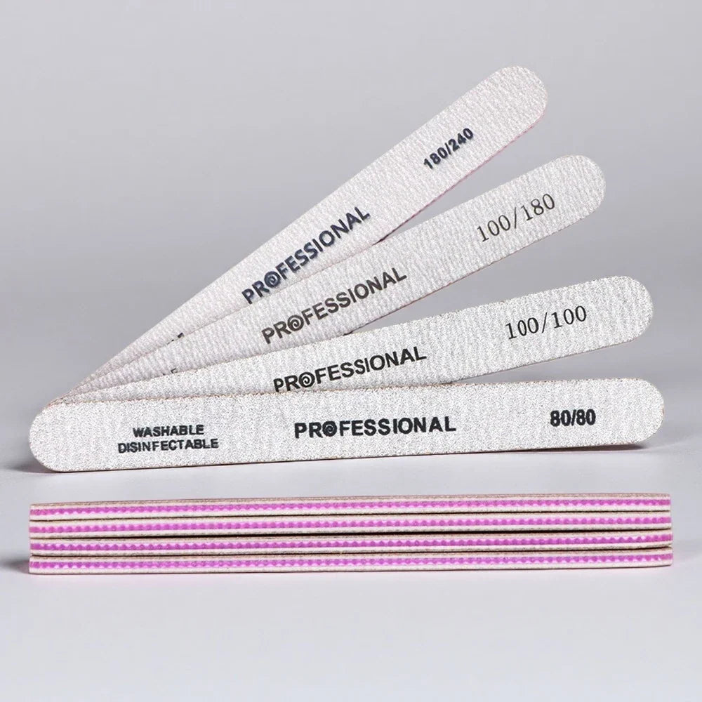 5/10pcs Nail Files Multi Grit Grey Zebra Straight Washable Double Sided Emery Board for Thick Nail Shaping & Removal