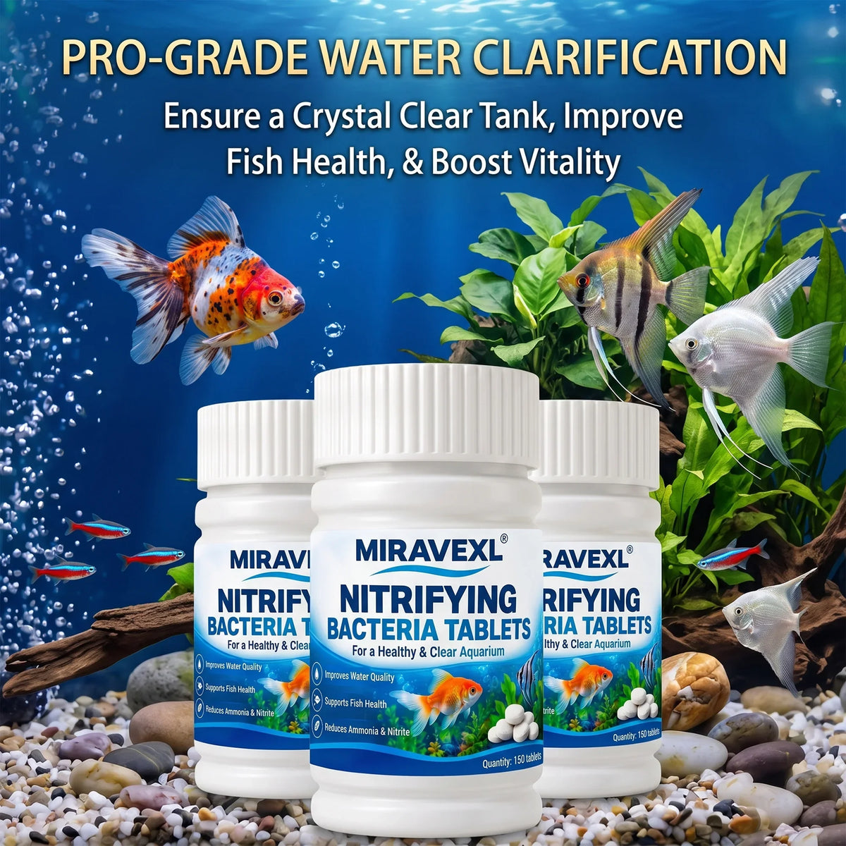 Nitrifying Bacteria Tablets for Aquarium, Rapid Water Clarifier & Bio Filter Starter, Decomposes Fish Waste, Ammonia & Nitrite