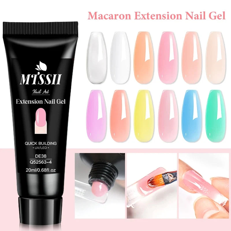 20ml Macaron Extension Nail Gel Polish Acrylic Nail Extension Finger Quick Extend Camouflage Building Soak Off UV Nail Supplies
