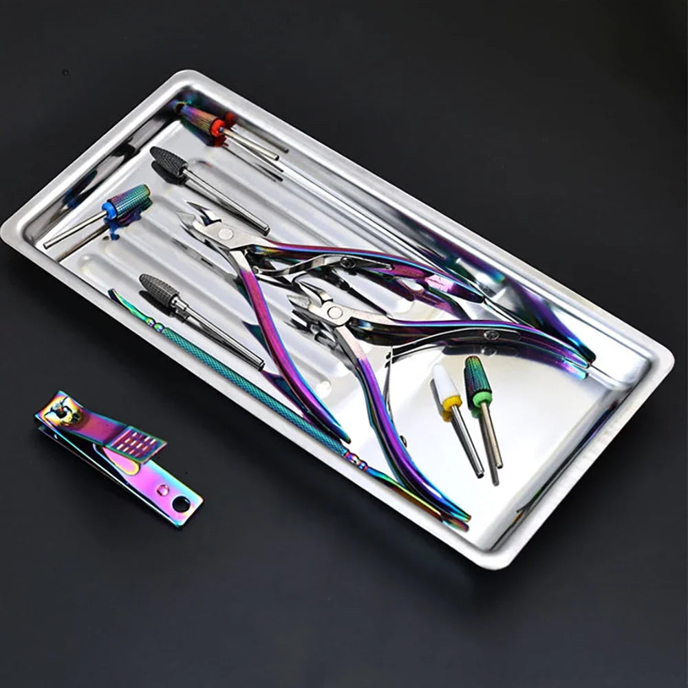 Stainless Steel Nail Decoration Cosmetic Storage Tray Nail Equipment Plate Doctor Surgery Dental Tray Nail Polish Display Tools